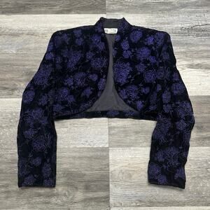 Vintage 80s Rampage Purple Black Womens S Glittery‎ Shoulder Pads Cropped Blazer